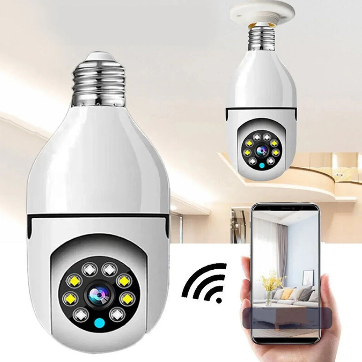 Bulb Camera 360 1080p WiFi Auto Rotation Fish Eye 360 Degree Panoramic Mini Lamp IR CCTV 1080p Home Securityโฆ (Pack of 2)