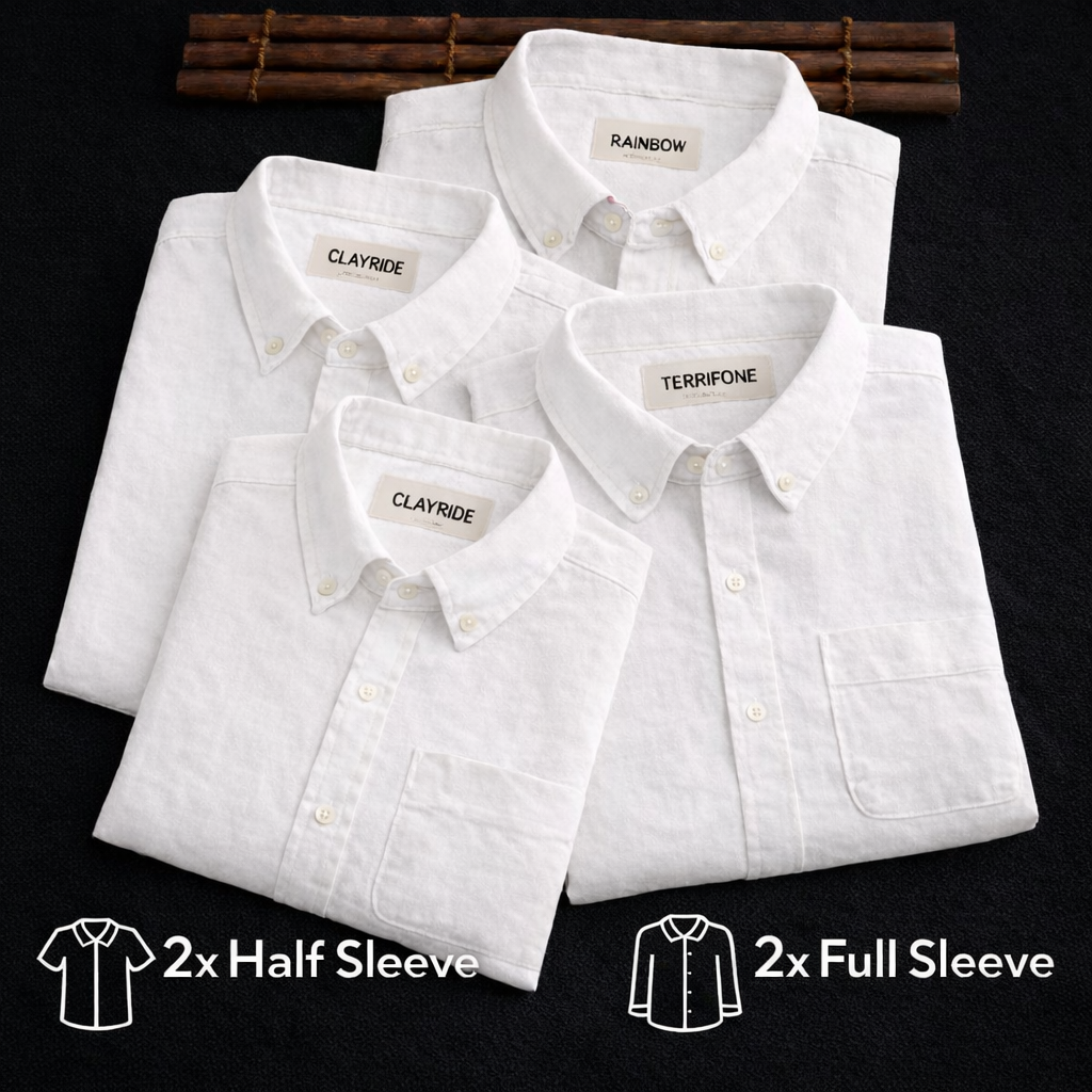 Premium Cotton Linen White Shirts (Pack Of 4)